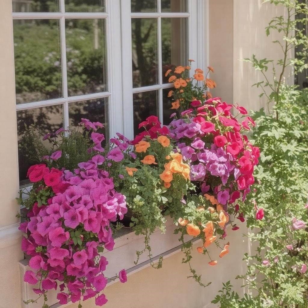 Balkon wypełniony kwitnącymi roślinami