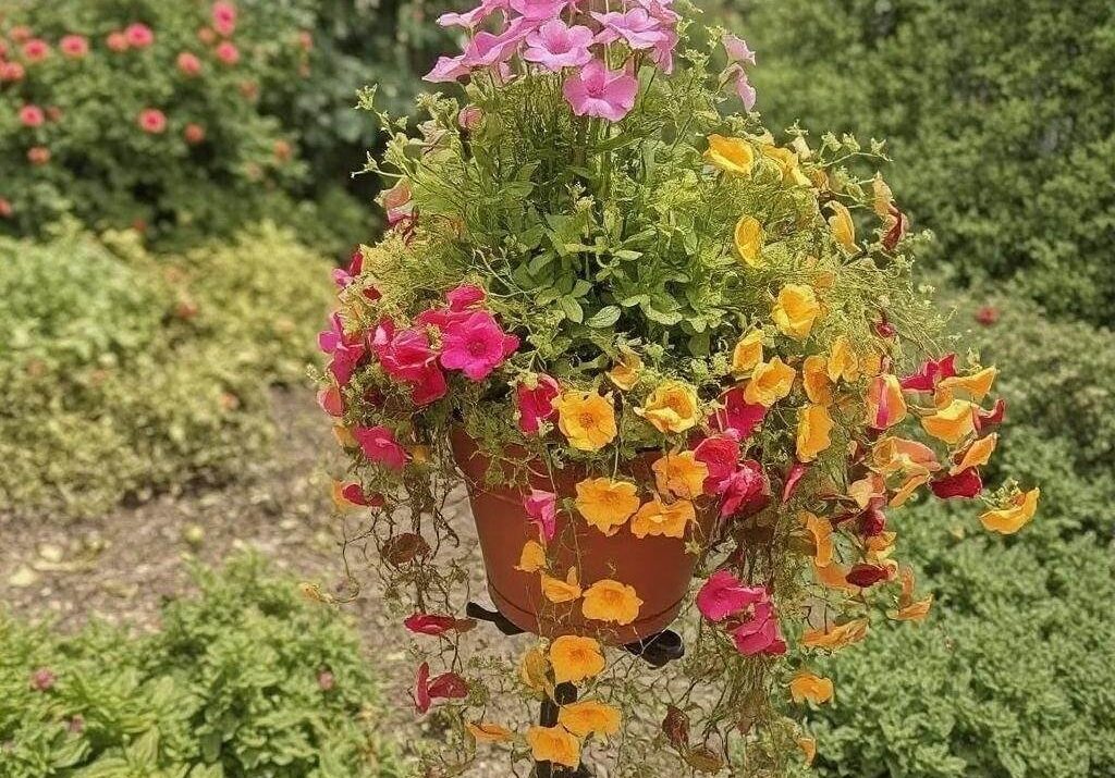 Kolorowe kwiaty w donicach