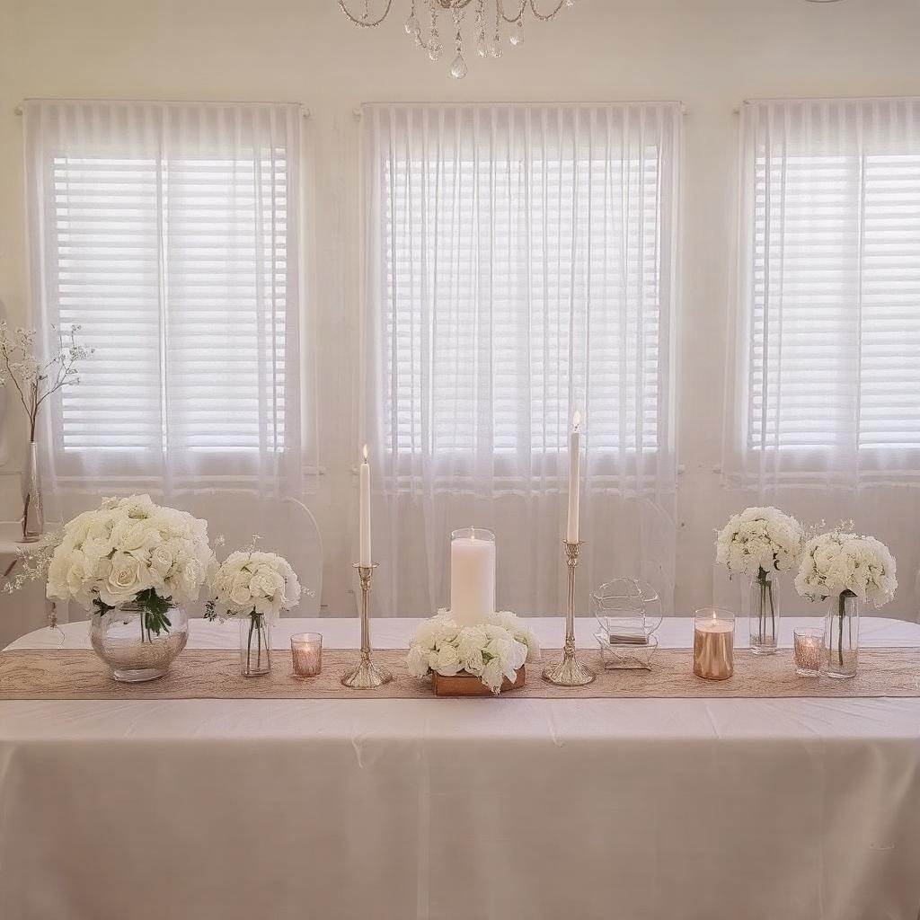 Komunia - stół z białymi kwiatami