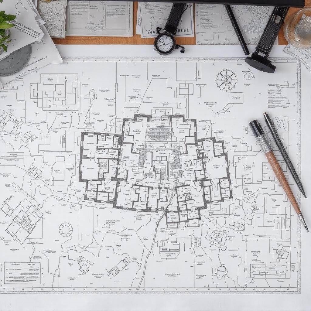 Mapa architektoniczna na stole roboczym