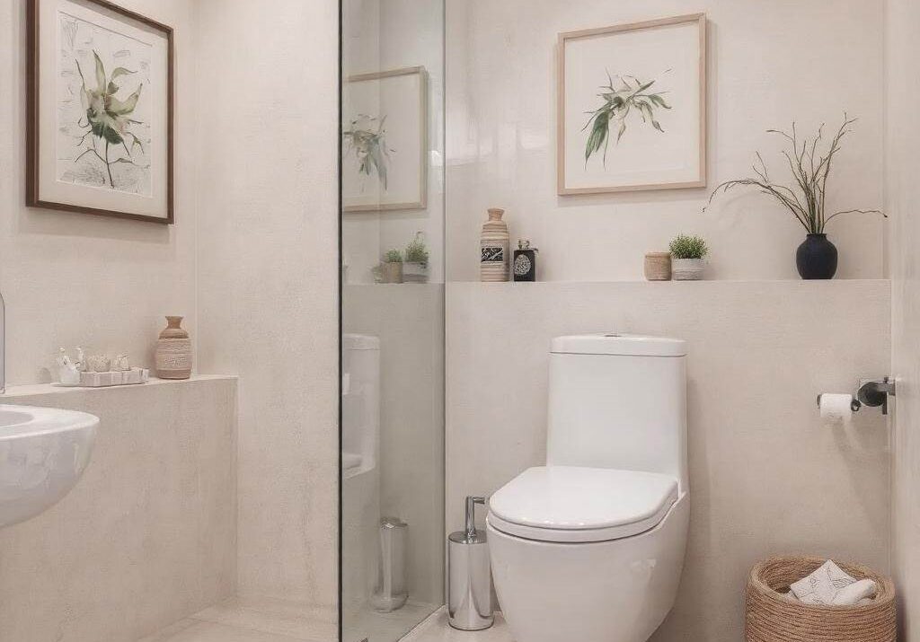 Minimalistyczna toaleta w jasnej łazience