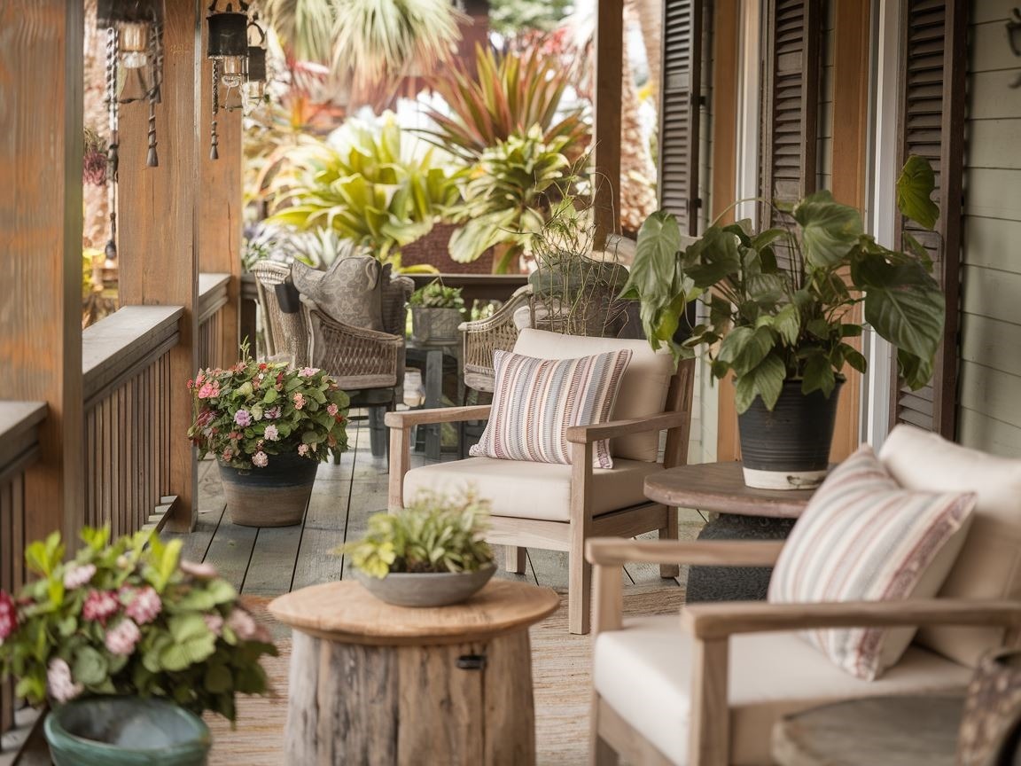 0Ganek w domu z wygodnymi meblami i rustykalnym klimatem