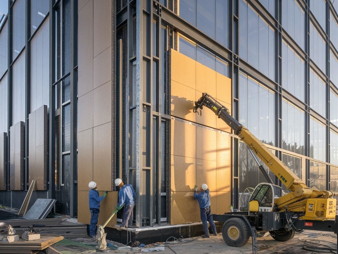0Konstrukcja stalowa z zamontowanymi płytami warstwowymi