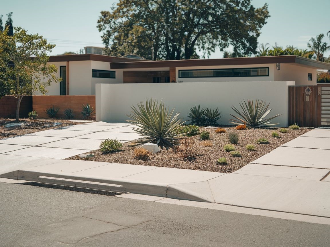 0Współczesny chodnik przy domu z dużymi oknami