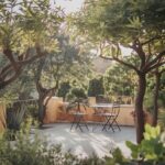 Drzewa ozdobne przy tarasie