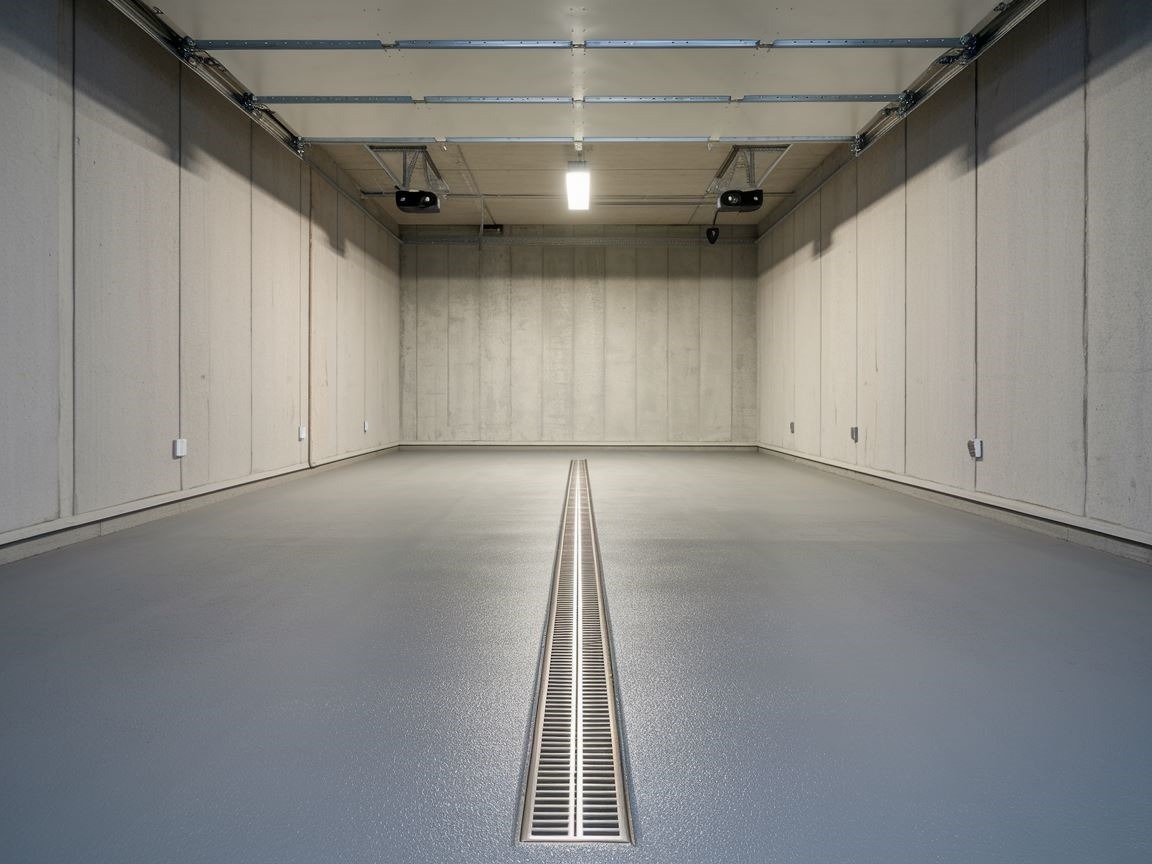 Garaż z wbudowaną kratką odpływową