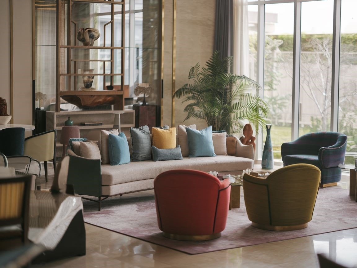 Kolorowe krzesła jako akcent w nowoczesnym salonie