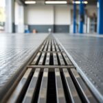 Metalowa kratka odpływowa na betonowej posadzce