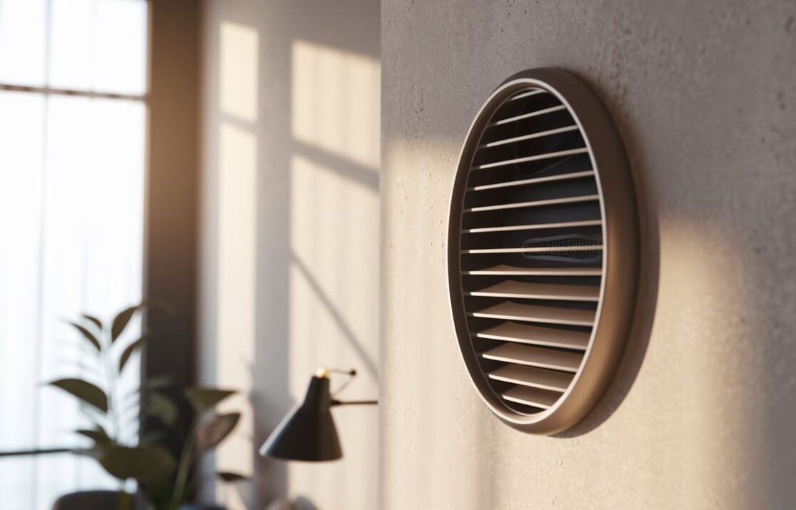 Minimalistyczny nawiewnik okienny w jasnym pomieszczeniu