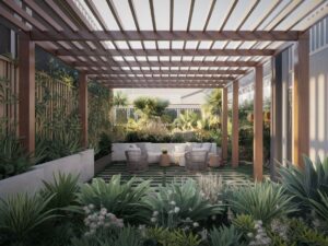 Pergola z zielenią i słońcem