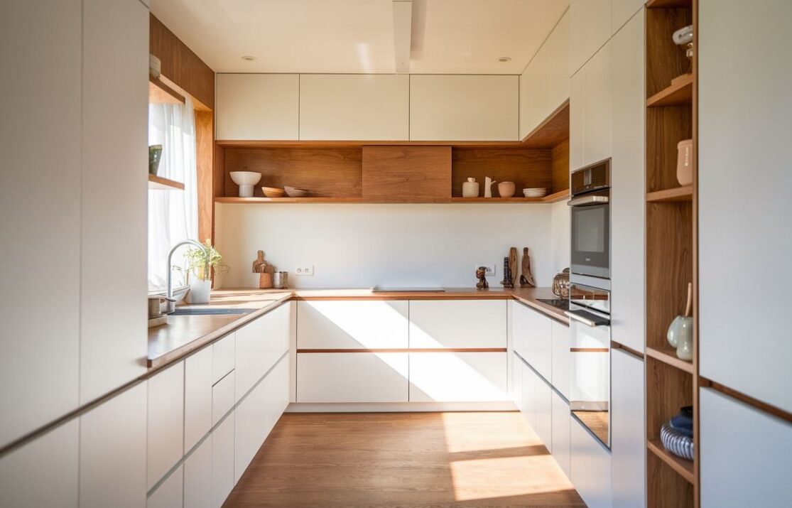 Połączenie drewna i bieli w kuchni