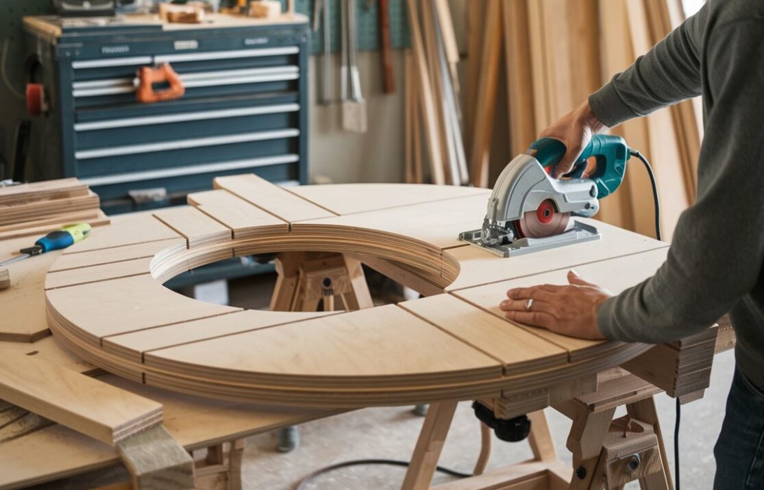 Przykład gotowego stołu do pilarki tarczowej w warsztacie