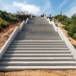 Schody betonowe na zewnątrz z poręczami