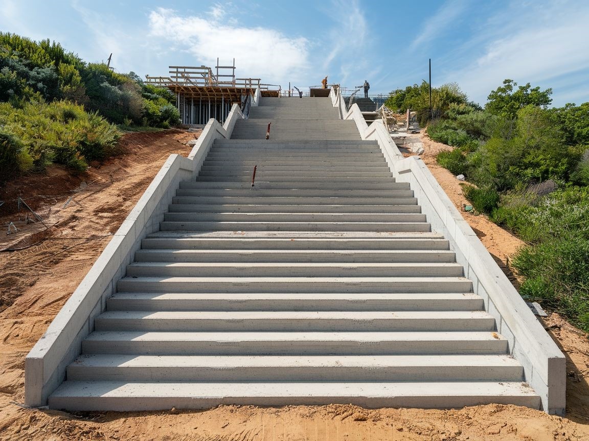 Schody betonowe na zewnątrz z poręczami