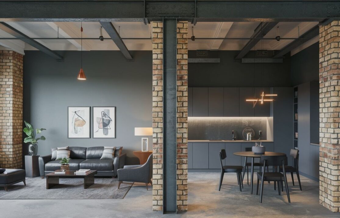 Szary antracyt w nowoczesnym wnętrzu