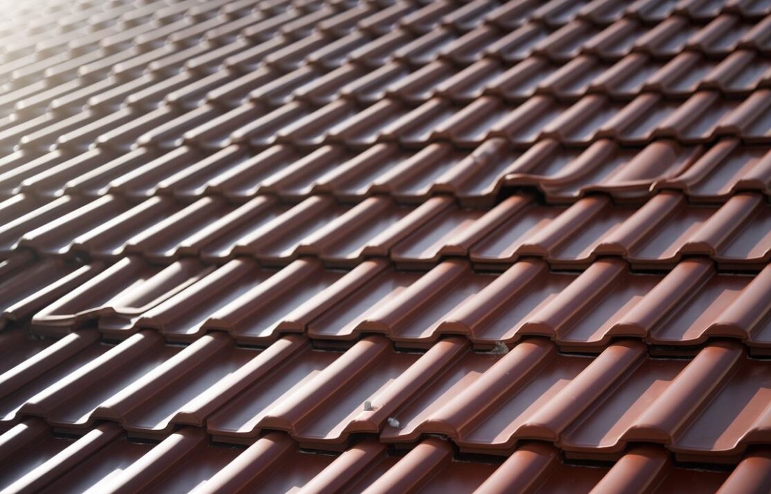 Tekstura dachówek ceramicznych na dachu domu