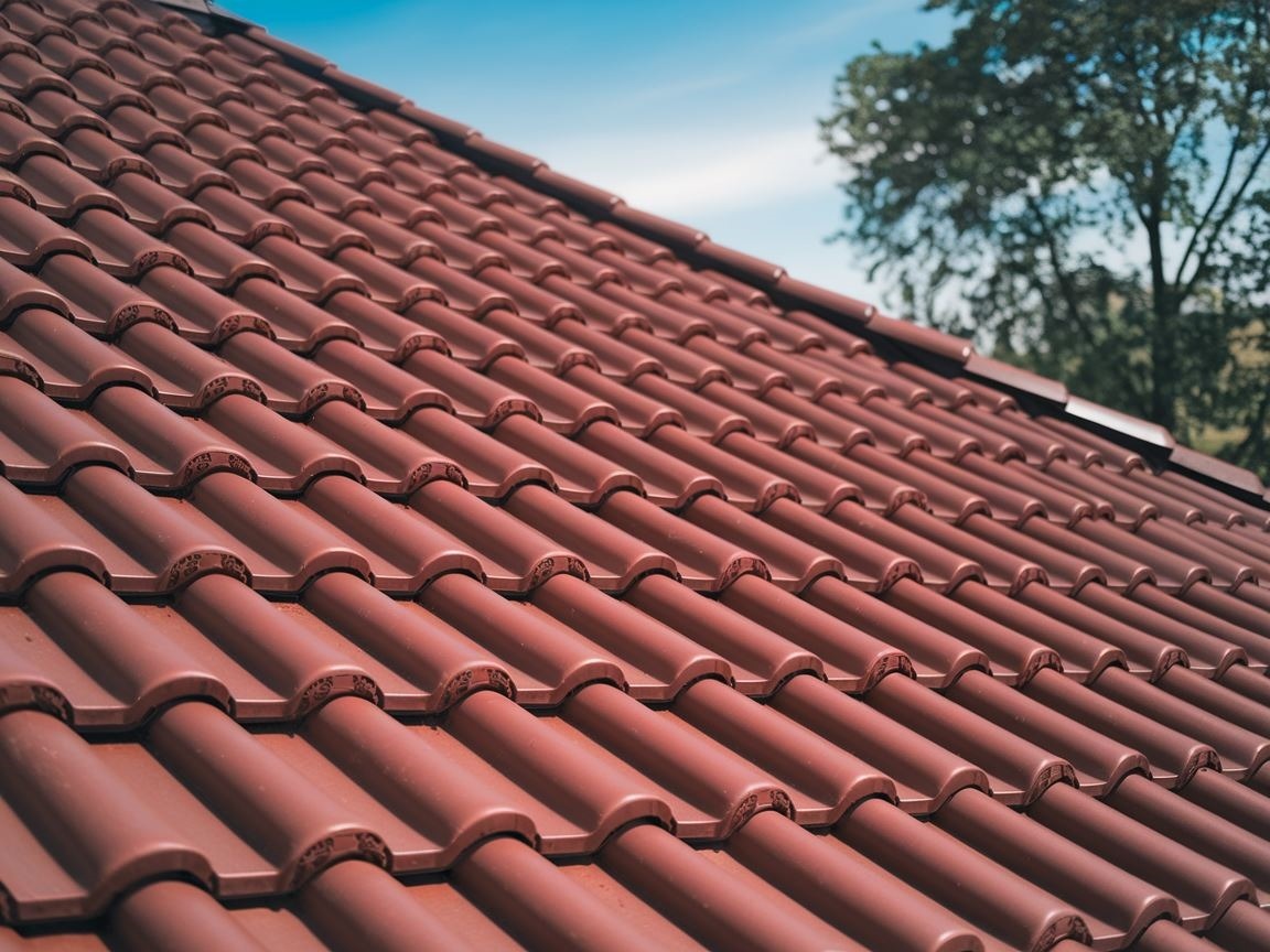 Ułożone dachówki ceramiczne na dachu budynku