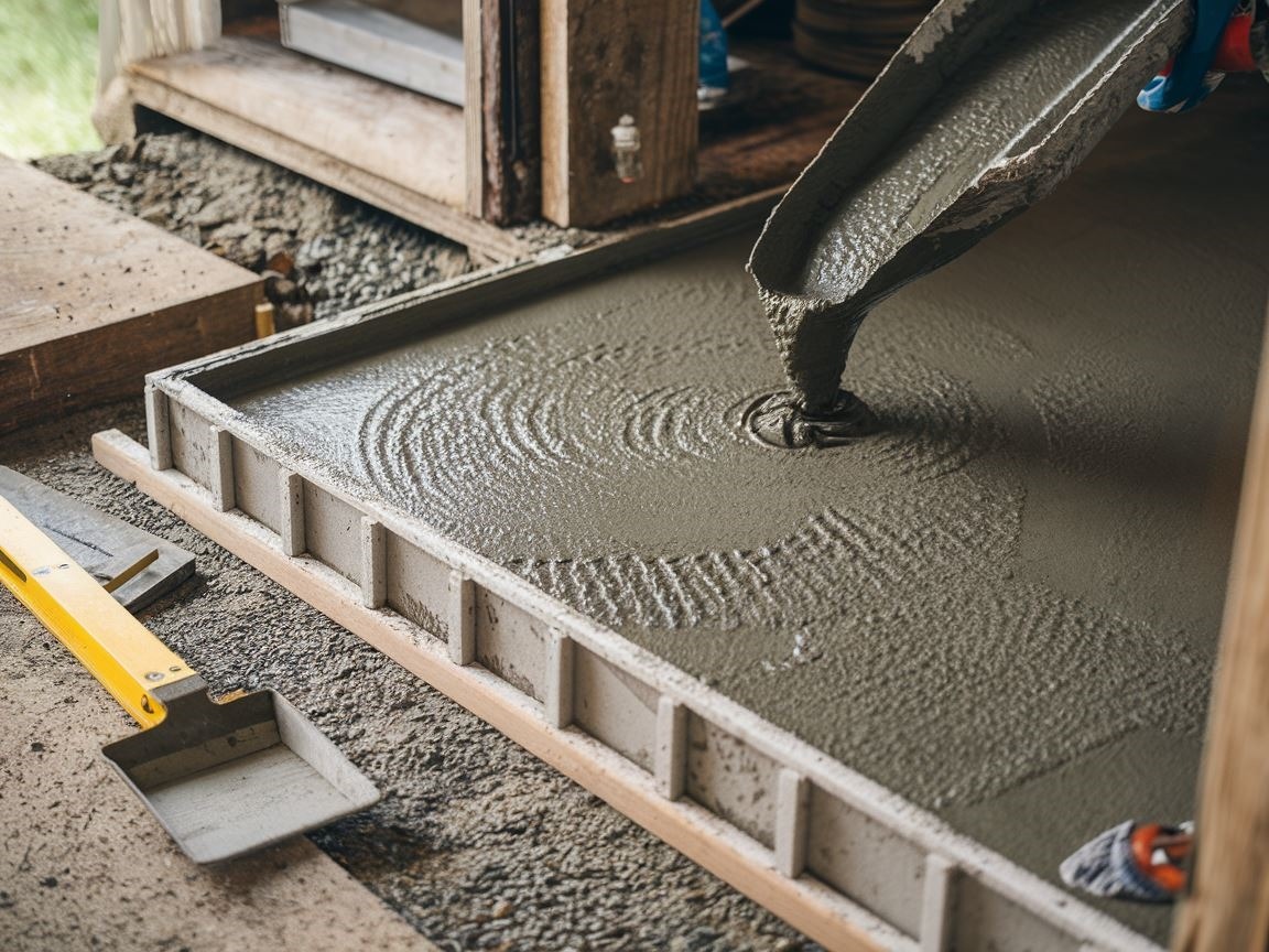 Użycie poziomicy przy wyrównywaniu świeżej wylewki