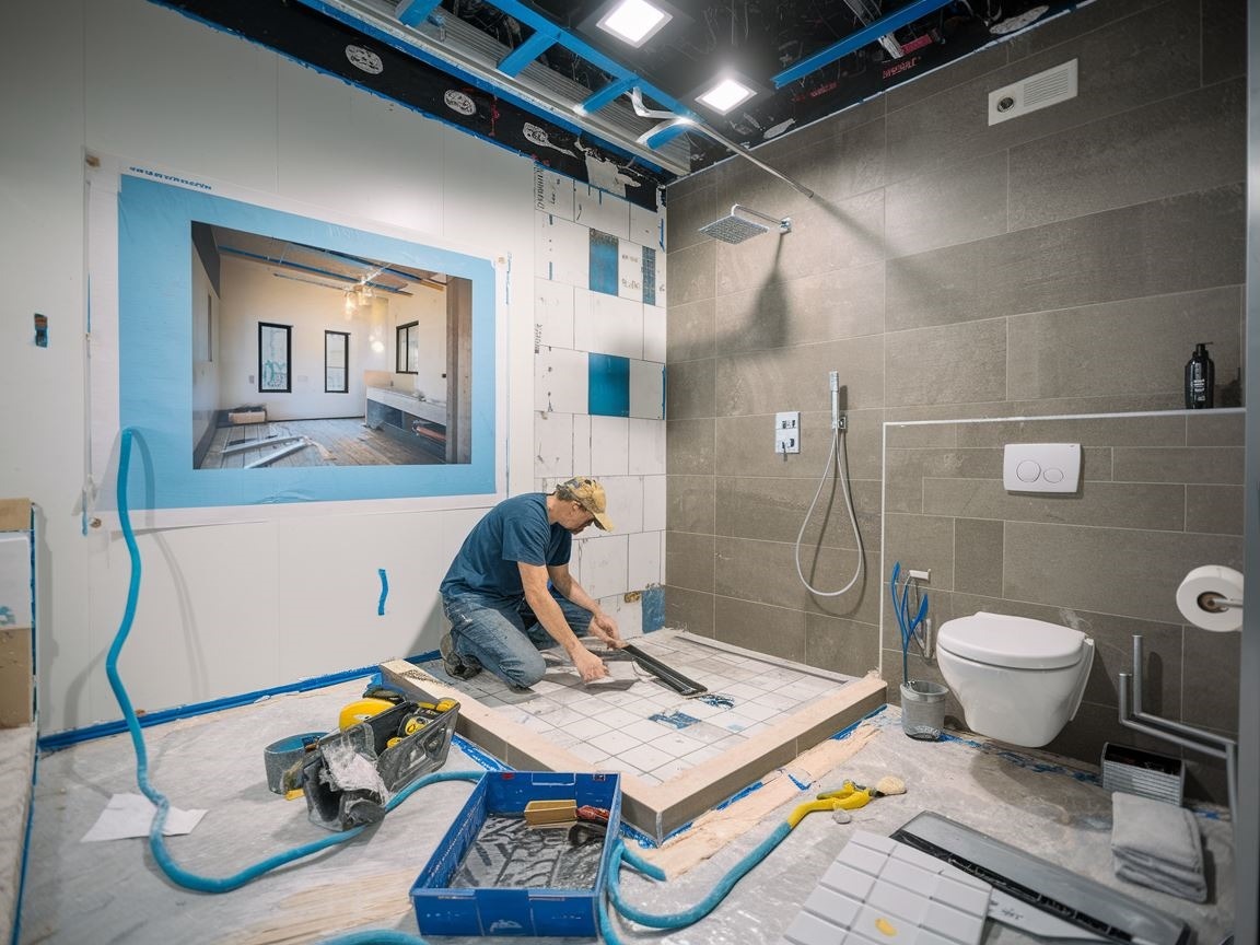 Wymiana podłogi w łazience układanie płytek