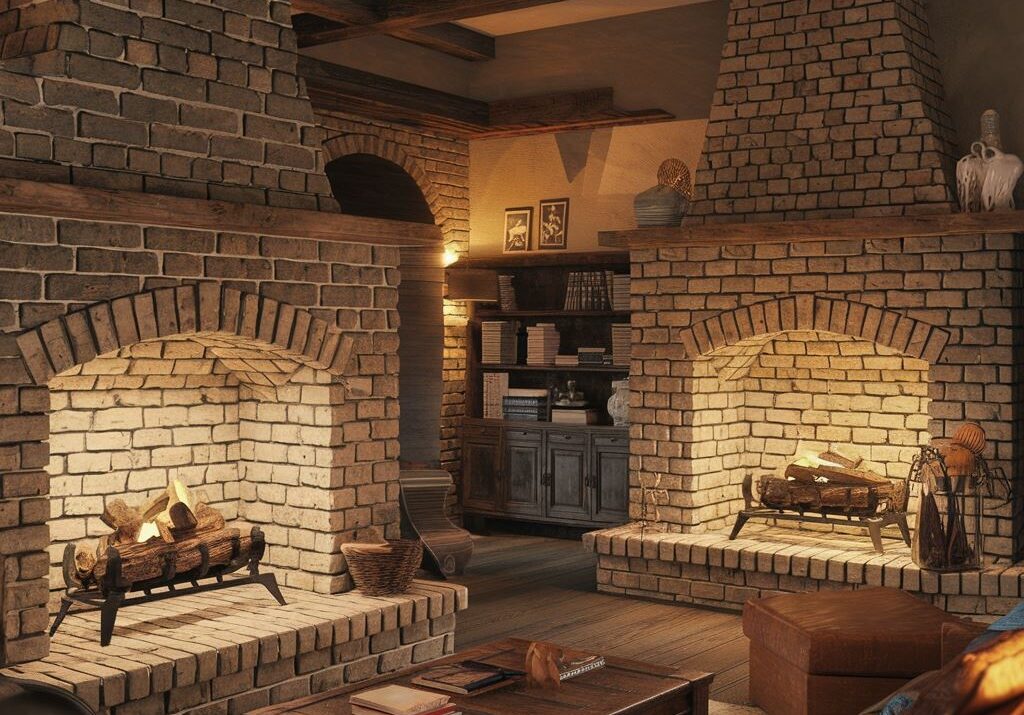 tradycyjny kominek ceglasty