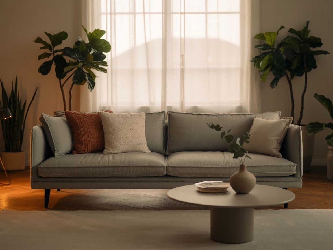 elegancka sofa w przestronnym pokoju