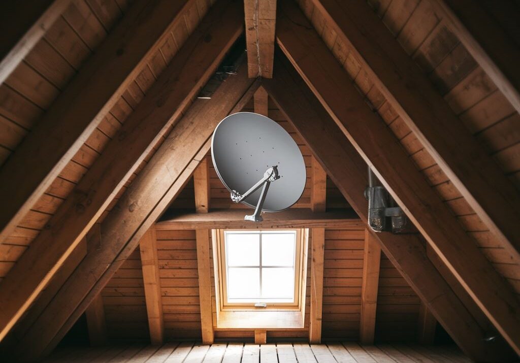 instalacja anteny w drewnianym poddaszu