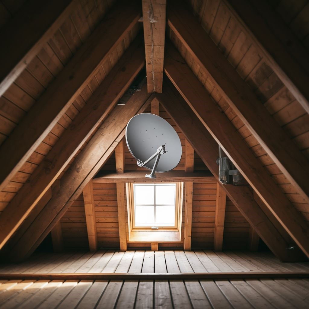 instalacja anteny w drewnianym poddaszu