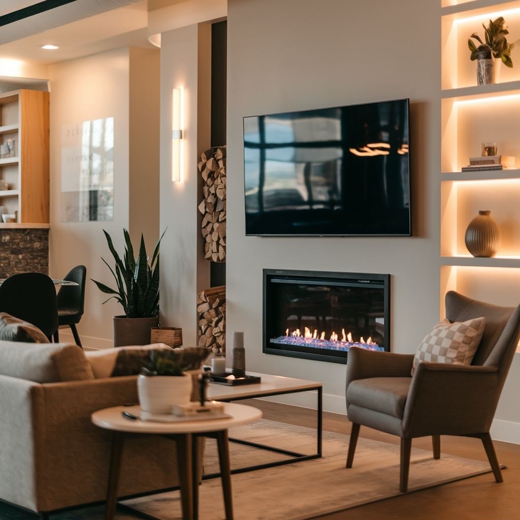 kominek przy telewizorze