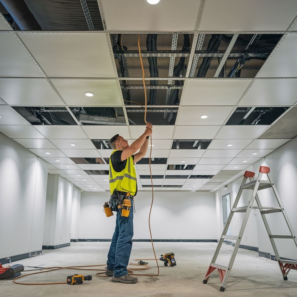 przewód elektryczny nad płytami sufitowymi