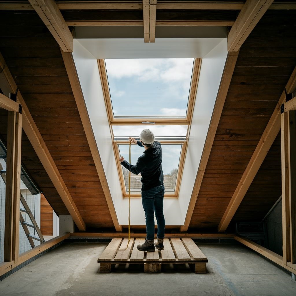 taśma miernicza przy oknie dachowym