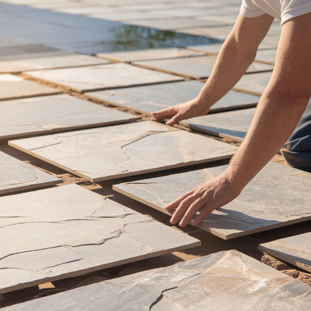 układanie płytek na tarasie