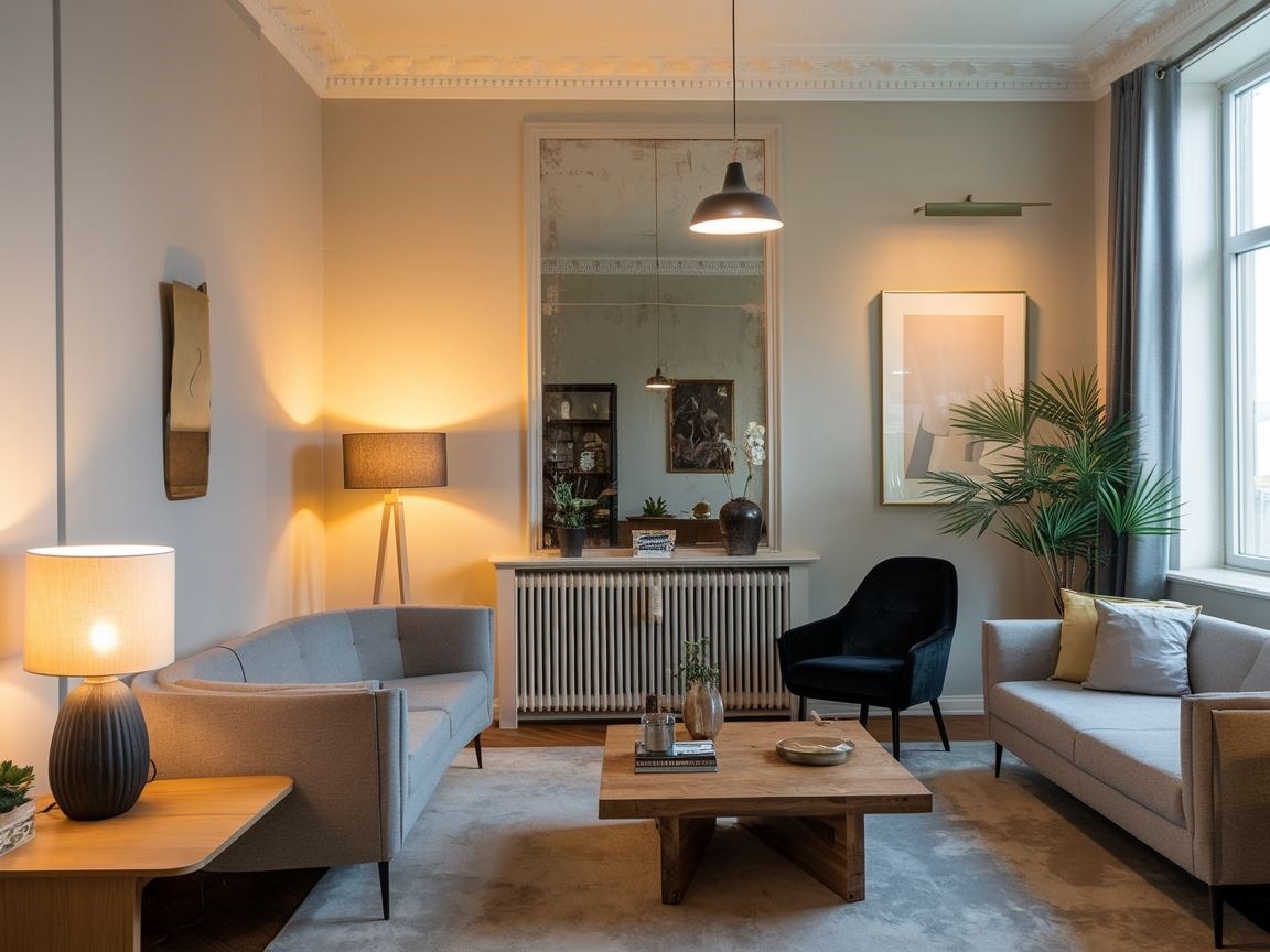 ukryty grzejnik w salonie