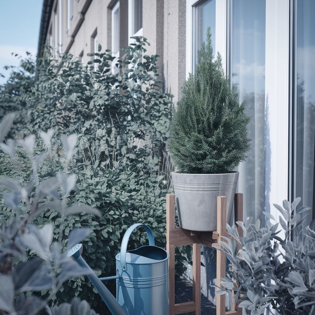 zielone iglaki na balkonie