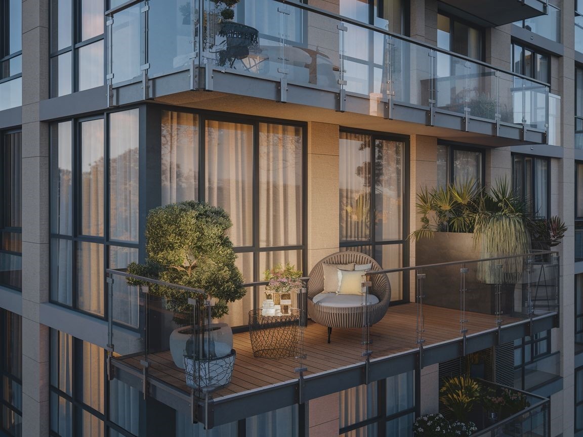 Balkon w bloku z elegancką deską tarasową