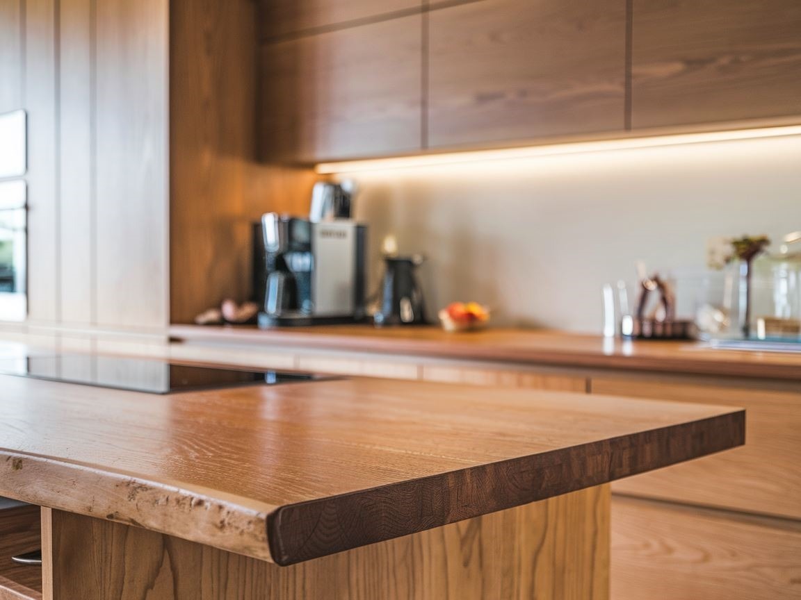 Naturalne usłojenie drewna tekowego na blacie