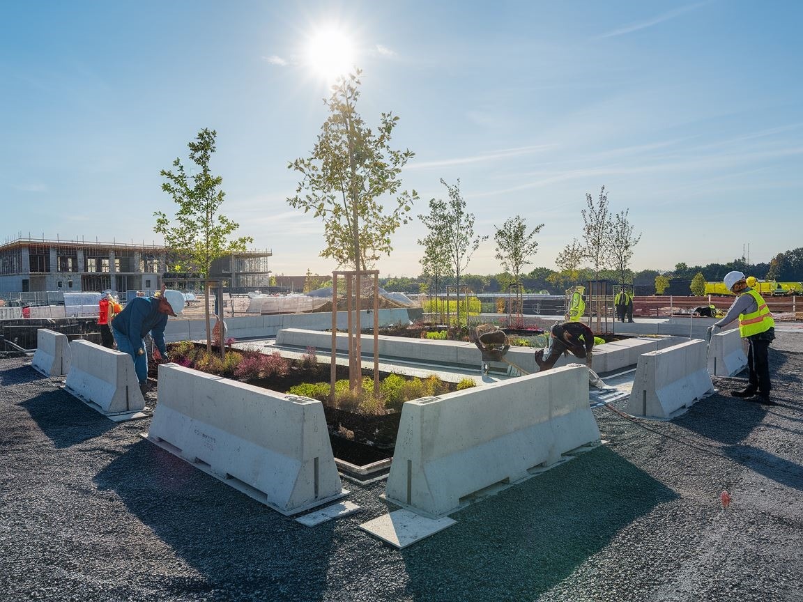 Palisada betonowa w trakcie instalacji