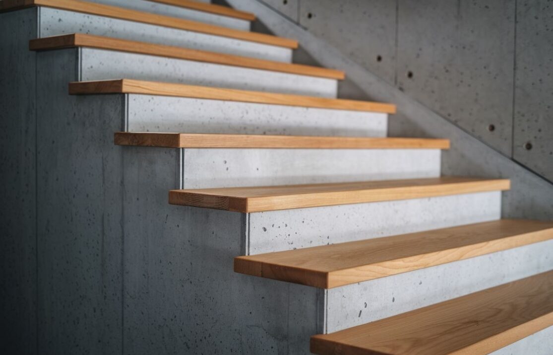 Zbliżenie na drewniane podstopnie w jasnym wnętrzu